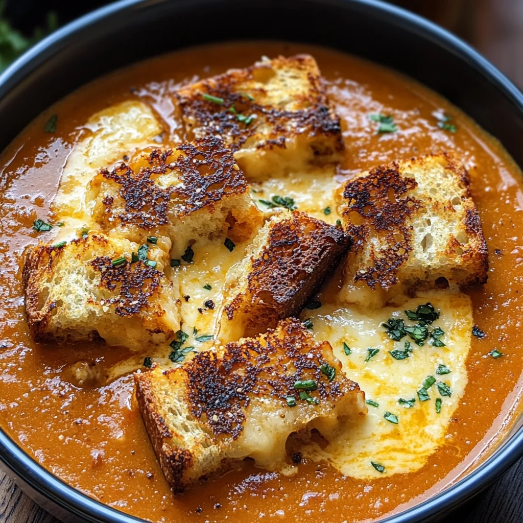 Creamy Tomato Bisque with Grilled Cheese Croutons
