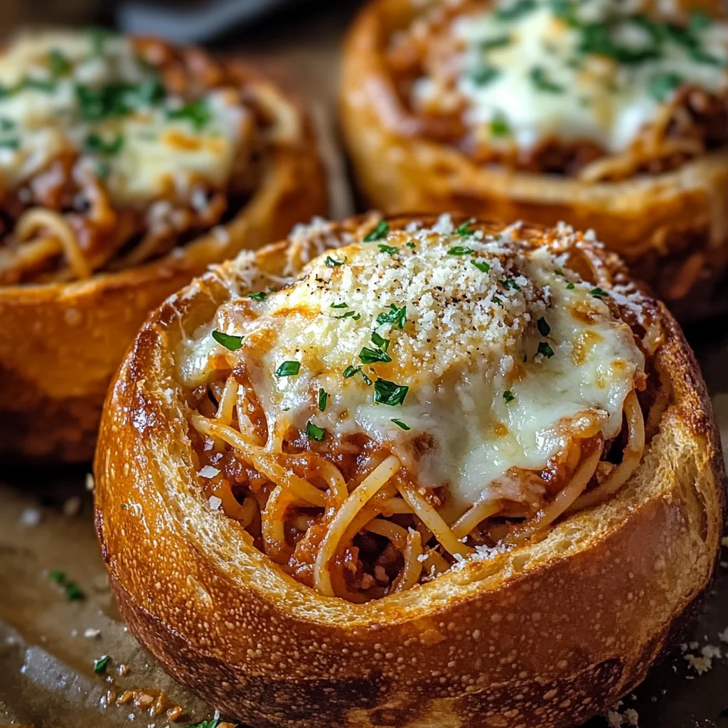 Spaghetti Garlic Bread Bowls