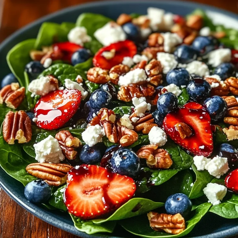Strawberry & Blueberry Spinach Salad with Pecans and Feta