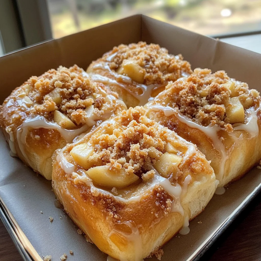 Apple Cheesecake Buns with Crumble Topping & Sweet Glaze