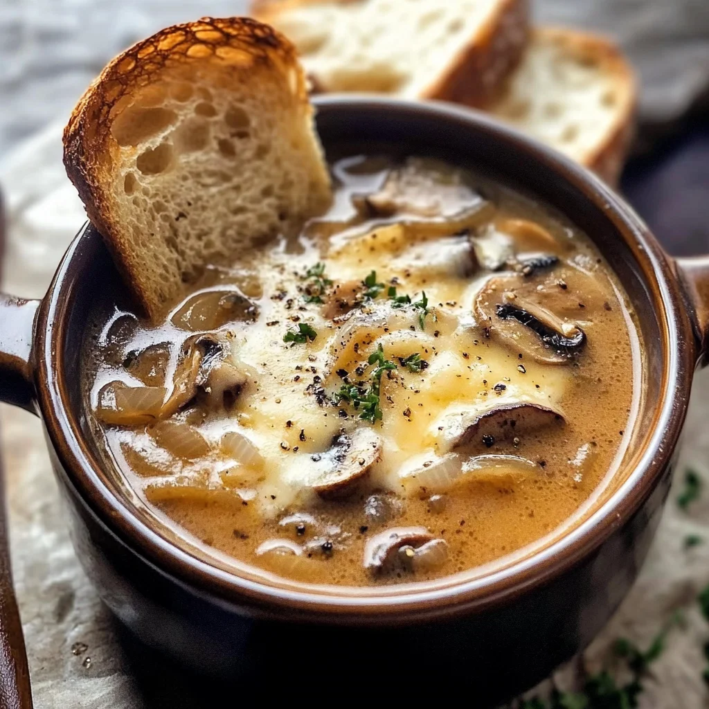 Creamy French Onion and Mushroom Soup.