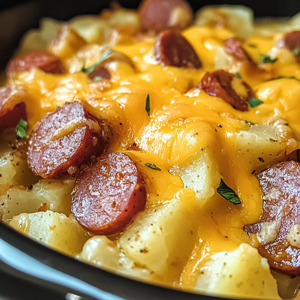 Crockpot Cheesy Potatoes and Kielbasa