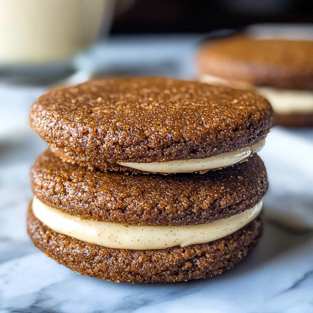Ginger Molasses Sandwich Cookies with Eggnog Frostings