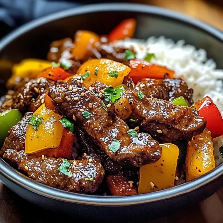 Black Pepper Beef Stir-Fry with Rainbow Peppers and Sesame Finish
