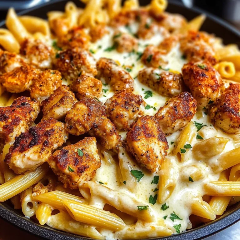 Cajun Chicken Bites with Cheesy Penne Parmesan Sauce