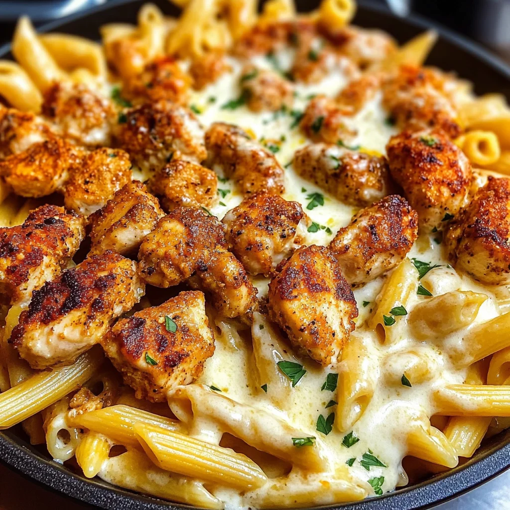 Cajun Chicken Bites with Cheesy Penne Parmesan Sauce