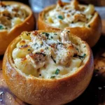 Chicken Alfredo Garlic Bread Bowls