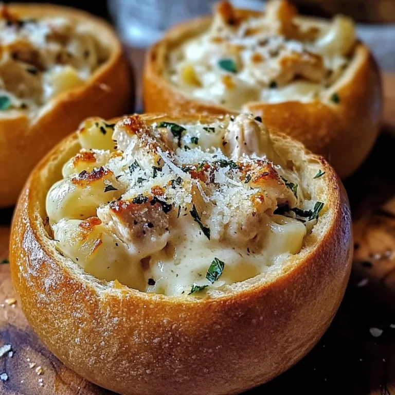Chicken Alfredo Garlic Bread Bowls