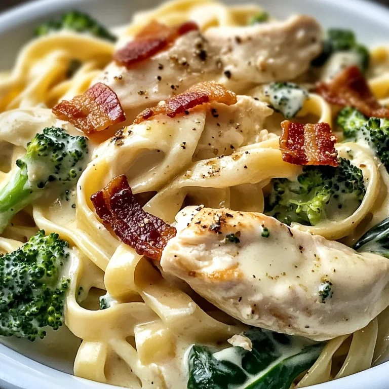 Creamy Chicken Bacon Spinach Fettuccine with Broccoli