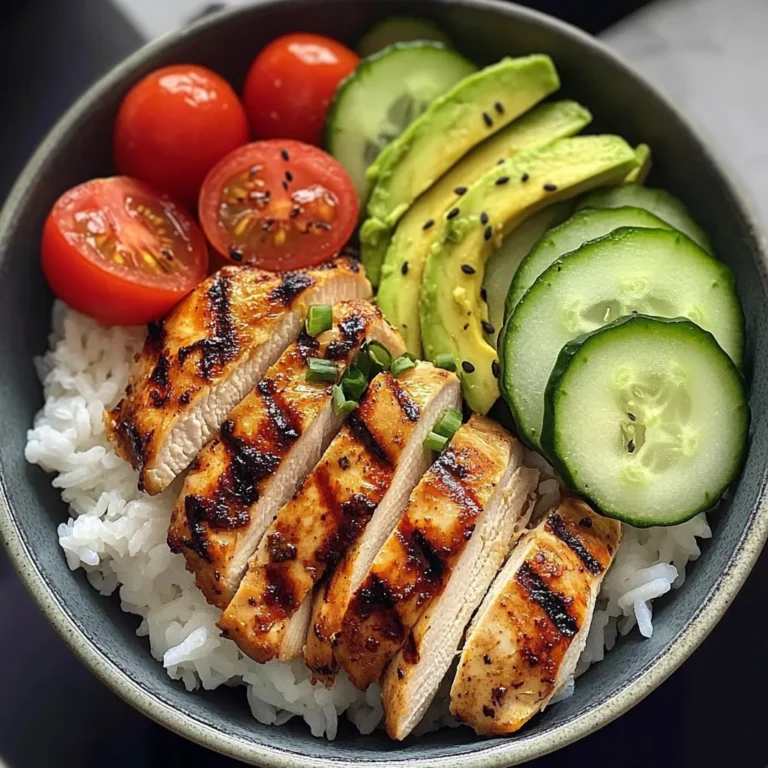 Grilled Chicken Rice Bowl with Avocado, Cucumber & Cherry Tomatoes