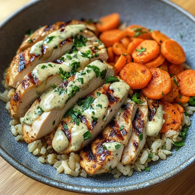 Grilled Chicken Rice Bowl with Creamy Herb Sauce & Carrots