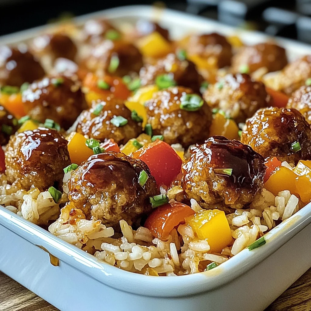 Honey Garlic Meatball & Rice Bake