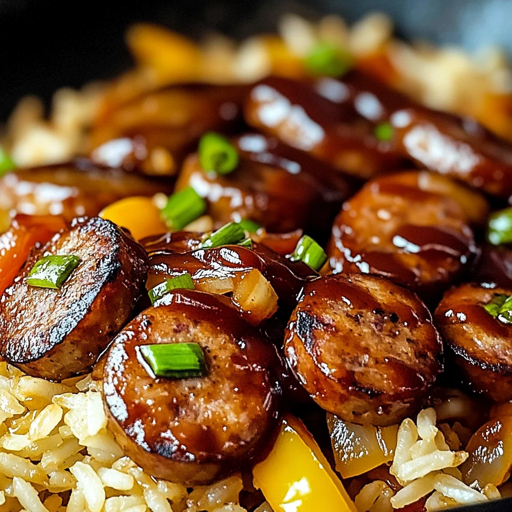 One Pan Sweet And Tangy Bbq Sausage Rice