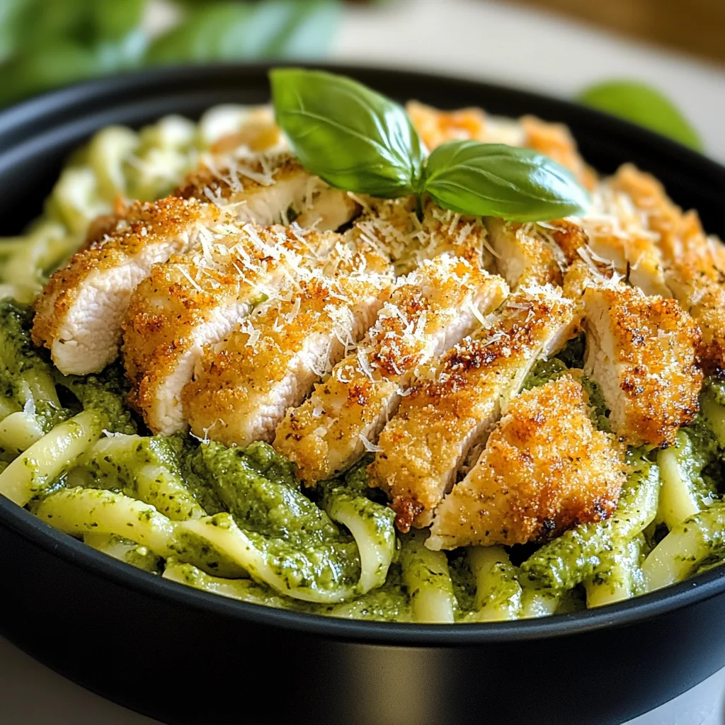 Pesto Pasta with Crispy Parmesan Chicken