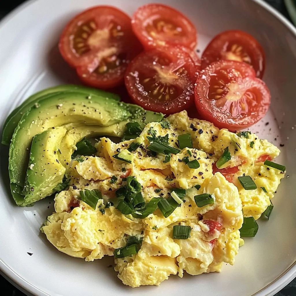 Scrambled Eggs with Avocado & Tomato