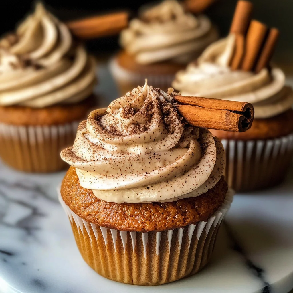 Vanilla Chai Pumpkin Latte Cupcakes with Cinnamon Brown Sugar Frosting