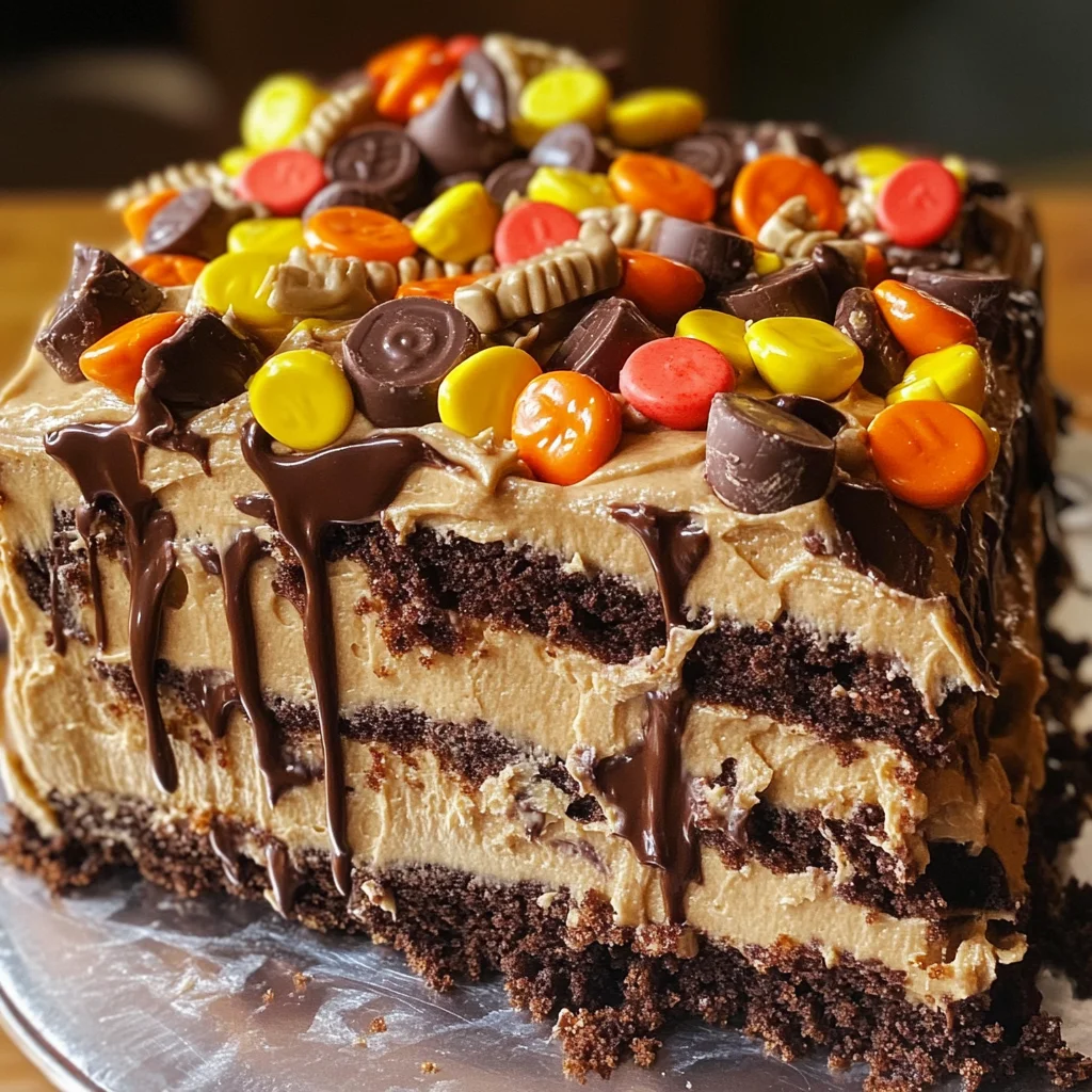 Chocolate Peanut Butter Poke Cake
