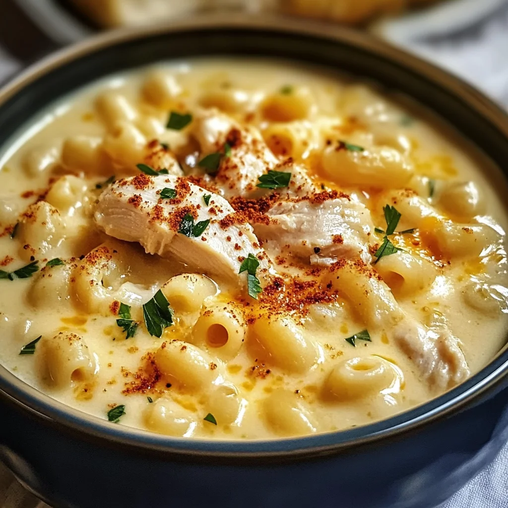 Creamy Chicken Macaroni Cheese Soup