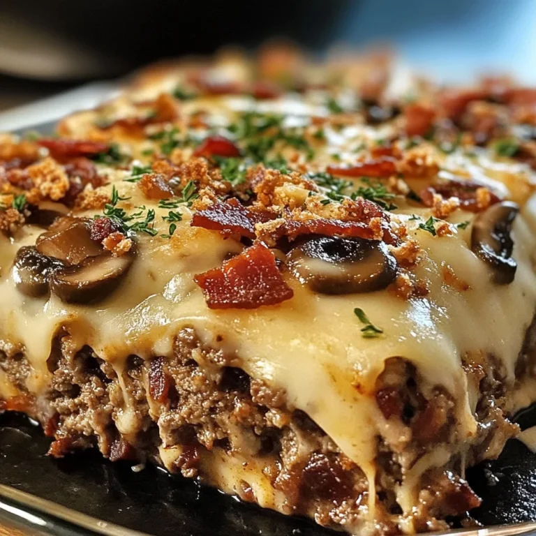 Mushroom Swiss Turkey Bacon Meatloaf Casserole