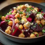 Chickpea, Beet & Feta Salad with Lemon-Garlic Vinaigrette